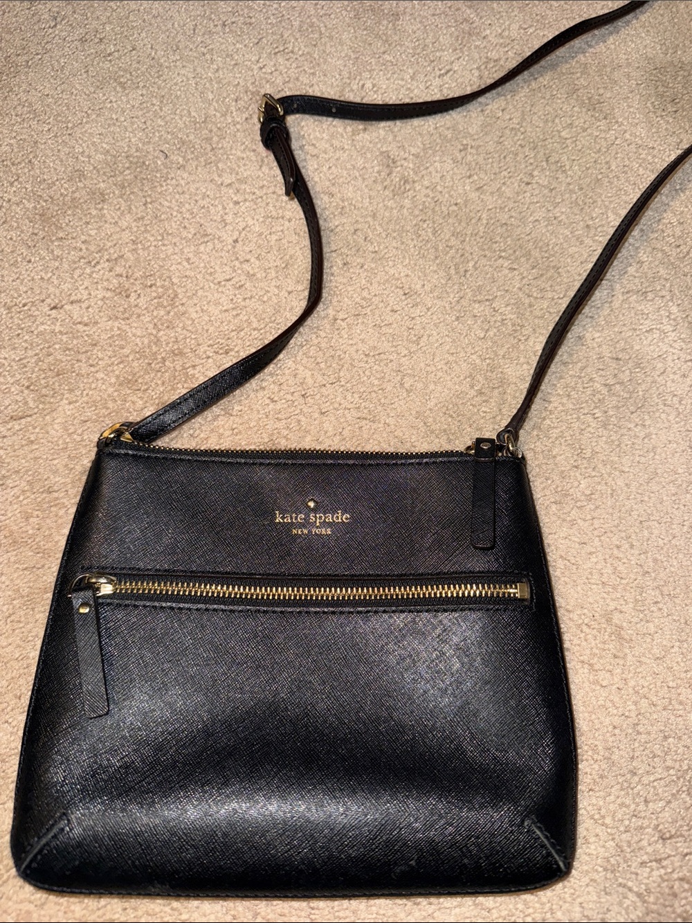 kate spade Black Saffiano Leather Crossbody with Gold Hardware